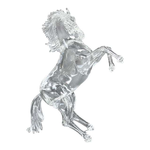1980s Clear Murano Glass Horse Sculpture by Arnaldo Zanella For Sale