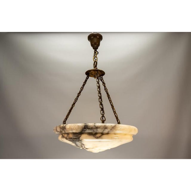1920s Extra Large Art Deco Six-Light Alabaster Pendant with Dark Veining, 1920 For Sale - Image 5 of 18