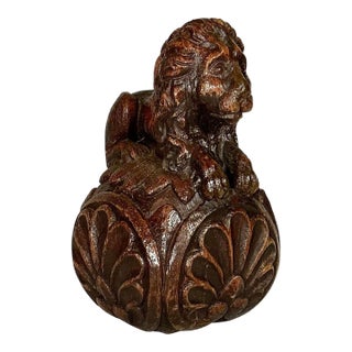 Antique 19th-Century Carved Oak Lion Newel Post Finial For Sale