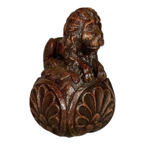 Antique 19th-Century Carved Oak Lion Newel Post Finial