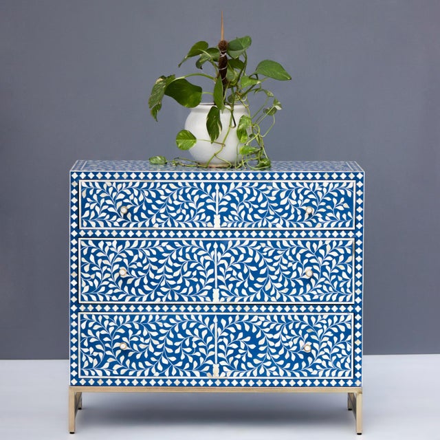 Not Yet Made - Made To Order Arabesque Bone Inlay Three-Drawer Dresser - Blue by House of Jaipur For Sale - Image 5 of 6