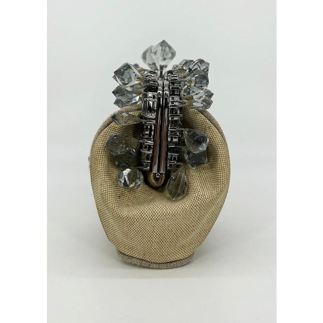 Early 21st Century Prada Mistolino Natural Canvas Crystal Beaded Top Pochette For Sale - Image 5 of 11