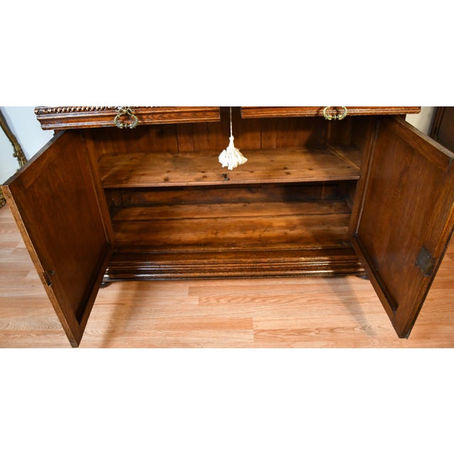 1860s Antique French Gothic Revival Solid Oak & Stained Glass Doors Cabinet For Sale - Image 14 of 18