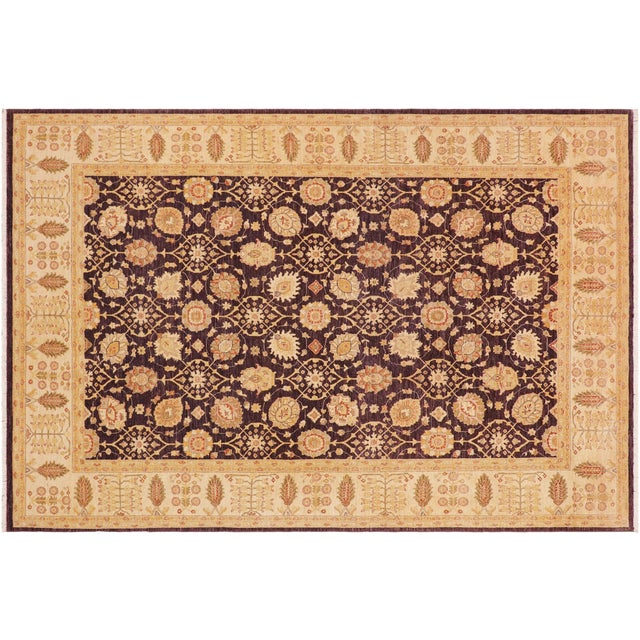 Shabby Chic Oriental Ziegler Aubergine/Beige Wool Rug - 9'0'' X 12'0'' For Sale - Image 9 of 10