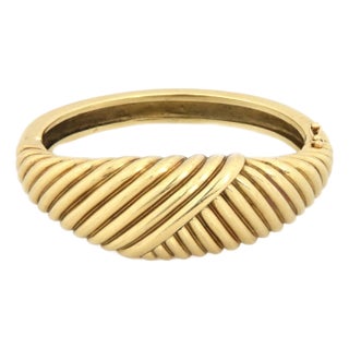 La Triomphe Designer 14k Yellow Gold Asymmetrical Deep Groove Hinge Bracelet For Sale