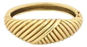 La Triomphe Designer 14k Yellow Gold Asymmetrical Deep Groove Hinge Bracelet