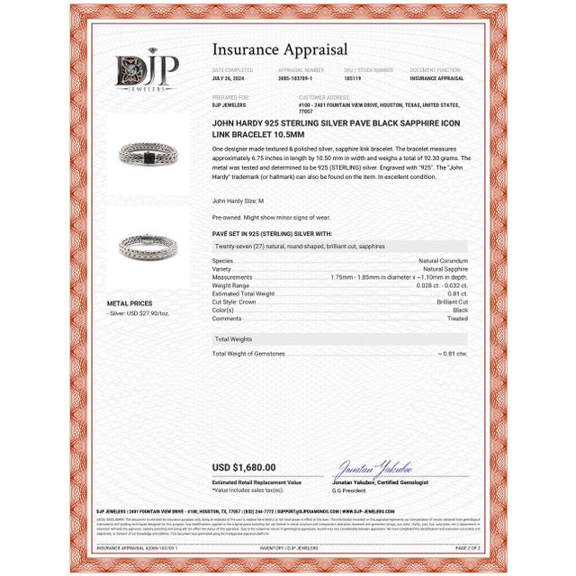 Metal John Hardy 925 Sterling Silver Pave Black Sapphire Icon Link Bracelet For Sale - Image 7 of 7