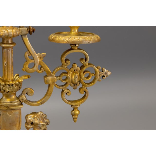 Metal Neo-Gothic French Bronze Candelabras with Heraldic Lions, 1920s, Set of 2 For Sale - Image 7 of 18