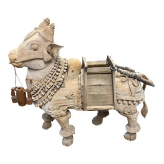 Large Hindu Wood Nandi Sacred Bull Animal Art Sculpture For Sale