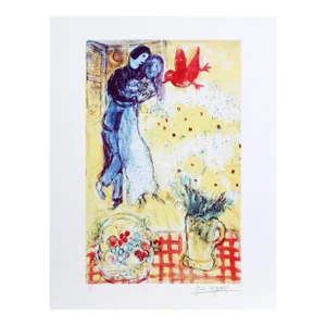 Les Amoureux Aux Marguerites (The Lovers With Daisies), Marc Chagall Giclee on Paper, Signed in Plate