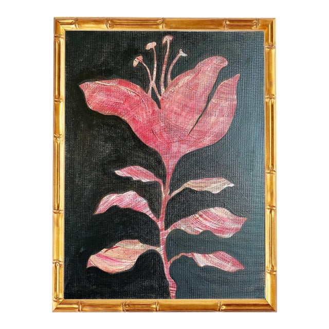 Original Framed Acrylic Botanical Painting, Organic Boho Art Floral Wall Art by Tatiana Duperault For Sale