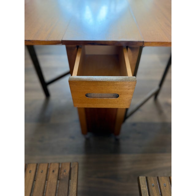1960s Romanian Mid-Century Modern Teak Space Saver Dining Table With Four Hidden Nesting Chairs For Sale - Image 12 of 17