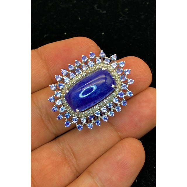 Bochic "Orient" Natural Diamond & Tanzanite Cocktail Ring Set 18K Gold & Silver For Sale - Image 9 of 12