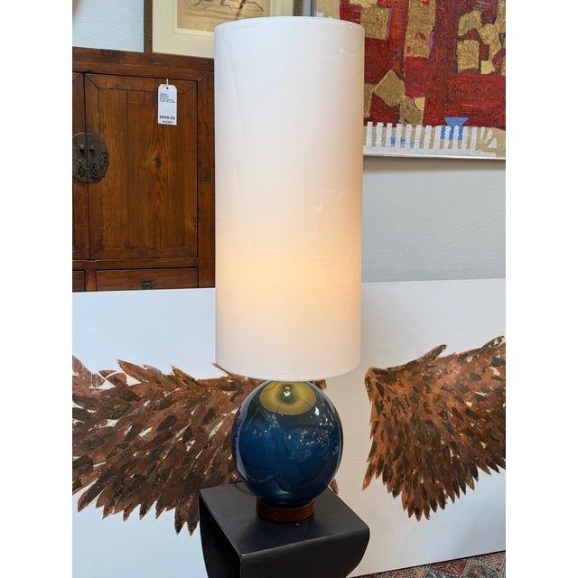 West Elm West Elm Ceramic Table Lamp With Elongated Lamp Shade For Sale - Image 4 of 12