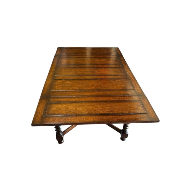 1930s Solid Oak Quarter Sawn Draw Leaf Barley Twist Dining Table For Sale - Image 9 of 12