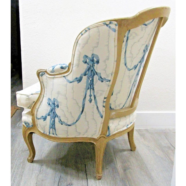 White Antique Framed French Louis XV Style Bergère Chair Scalamandre Fabric For Sale - Image 8 of 15
