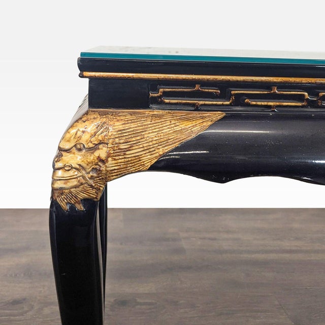Custom Black Lacquer Chinoiserie Console Table For Sale - Image 4 of 5
