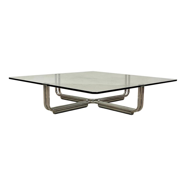 Large Vintage 784 Coffee Table in Chromed Steel and Glass by Gianfranco Frattini for Cassina, 1970s For Sale