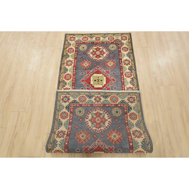 Kazak Runner 2’10” X 6’7” Blue Wool Tribal Hand-Knotted Oriental Rug For Sale - Image 11 of 12