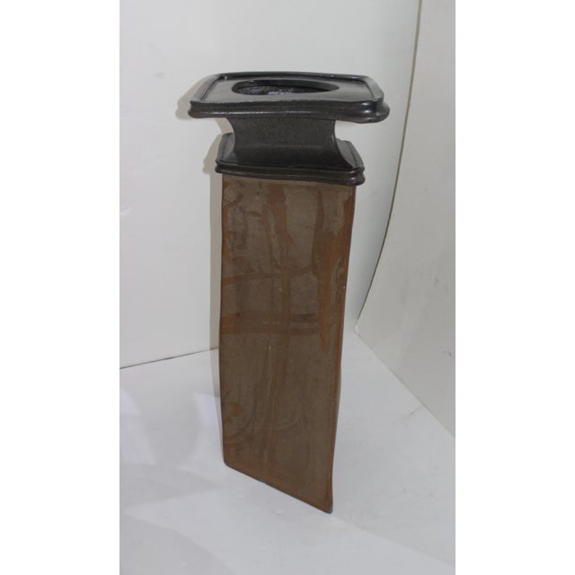 Mid 20th Century Brutalist Vase Form Glazed Pottery Sculpture For Sale - Image 5 of 13