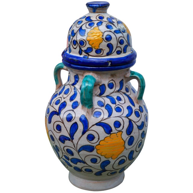 Blue Mid 20th Century Blue & Orange Moroccan Vase For Sale - Image 8 of 10