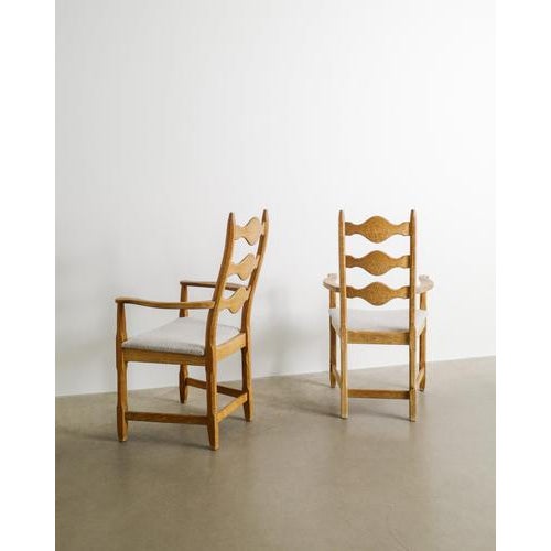Wood Sculptural Wooden Razorblade Dining Armchairs in Oak by Henning Kjaernulf, 1960s, Set of 2 For Sale - Image 7 of 11