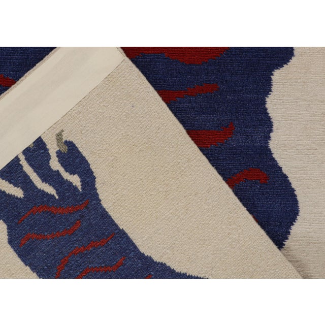 Textile 2010s Rug & Kilim’s Tiger-Skin Rug in White With Blue & Red Pictorial For Sale - Image 7 of 7