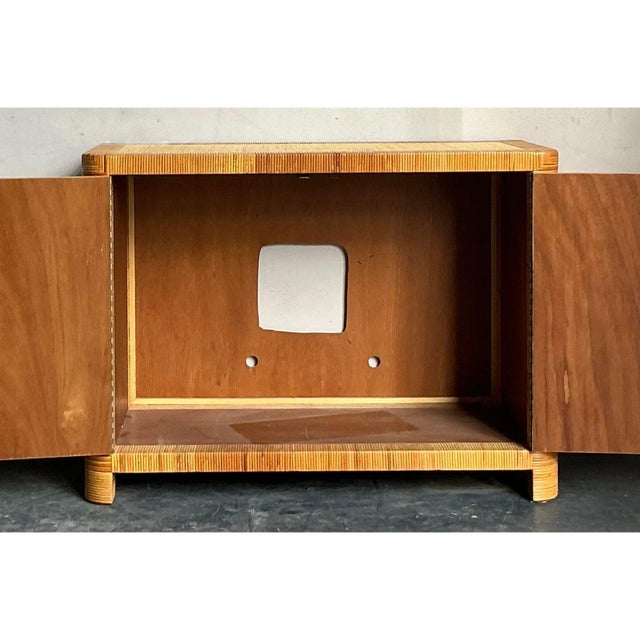 Mid-Century Modern Vintage Boho Bielecky Brothers Woven Rattan Cabinet For Sale - Image 3 of 11