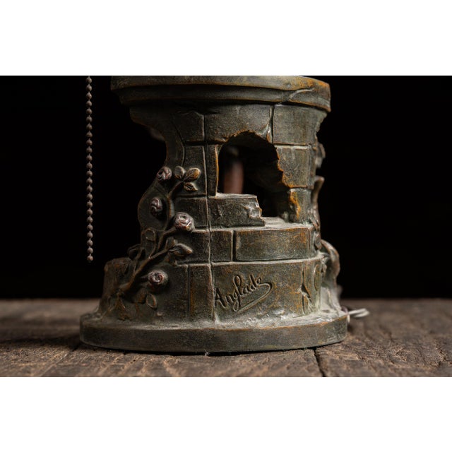 1910s Art Nouveau Figural Lamp With Uranium Glass Shade by Anglade For Sale - Image 13 of 14