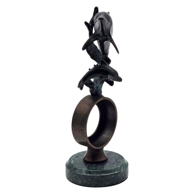 Bronze Modernist Bronze Dolphin Sculpture on Marble Base, 8" For Sale - Image 8 of 14