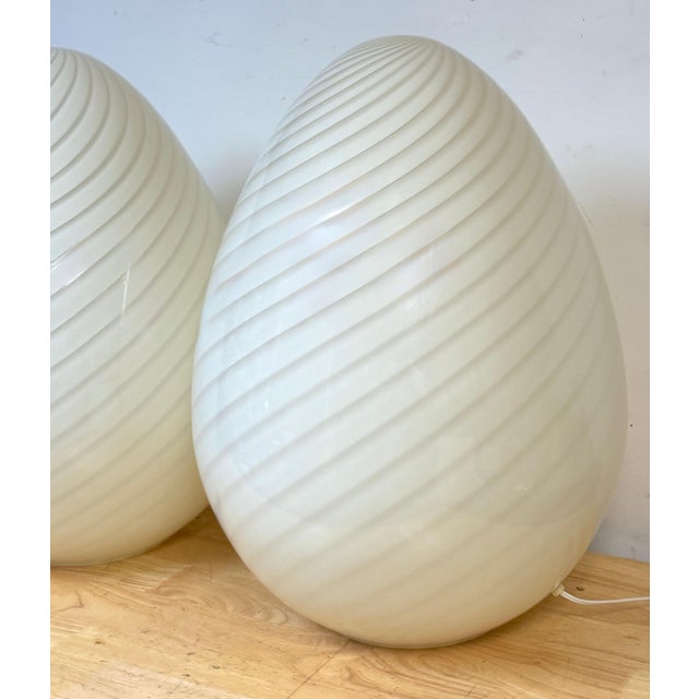 1980s Monumental Vetri Murano Spiral Ribbed Egg Lamps, Italy - a Pair For Sale - Image 12 of 17