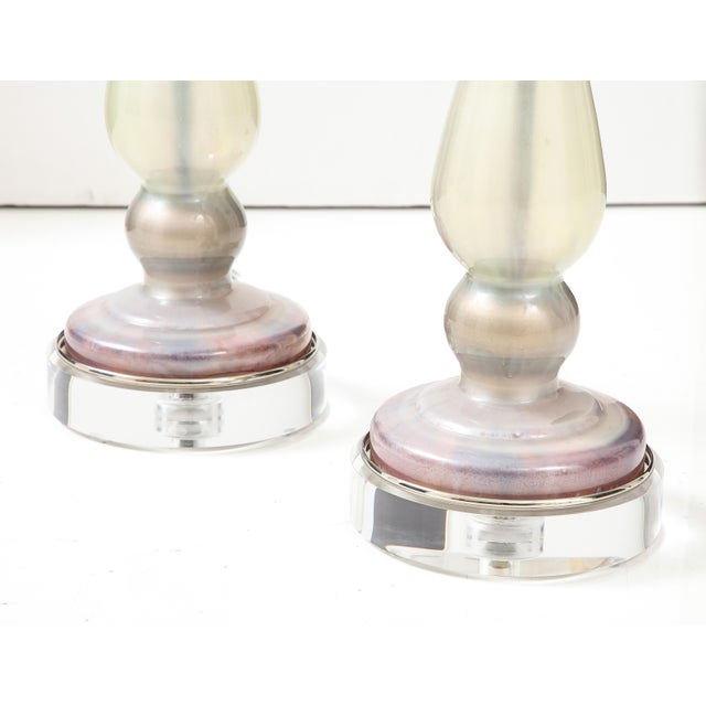 Glass 1980's Glass Candlestick Lamps - a Pair For Sale - Image 7 of 10