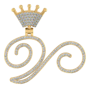 10K Yellow Gold Round Diamond Crown V Letter Initial Pendant 1/4 Cttw