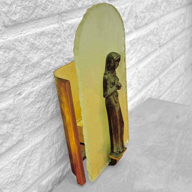 1930s Swedish Modern Virgin Mary Wall Lamp in Brass and Frosted Glass, 1930s For Sale - Image 5 of 14