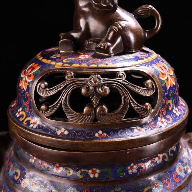 Metal Late 20th Century Pair of Gilt Bronze Cloisonné Enamel Elephant Incense Burners For Sale - Image 7 of 9