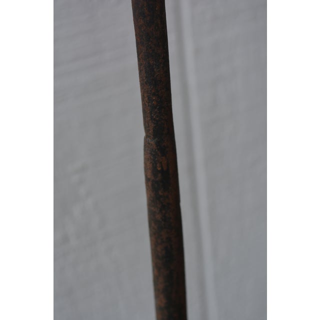 Metal Vintage Rustic Pair of Hand-Forged Black Wrought Iron Floor Standing 3 Light Candelabras For Sale - Image 7 of 12