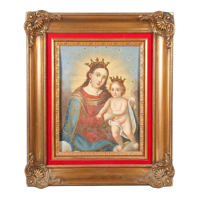 Our Lady of Refuge for Sinners, Oil on Tin, 19th Century For Sale