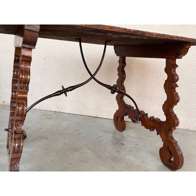 Side Table of Walnut With Carved Lyre Legs and Top, Spanish, 19th Century For Sale - Image 6 of 13