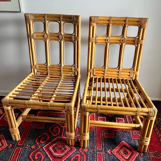 Brown Jordan Rattan & Bamboo Chairs 1980 - A Pair For Sale - Image 9 of 11