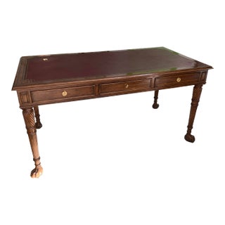 Italian Style Carved Writing Desk With Red Leather Top For Sale