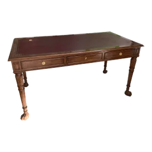 Italian Style Carved Writing Desk With Red Leather Top