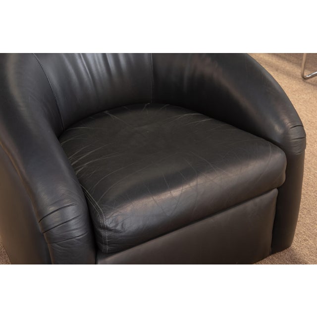 Pair of Custom Made Classic Gallery Black Leather Vintage Modern Club Chairs For Sale - Image 9 of 9