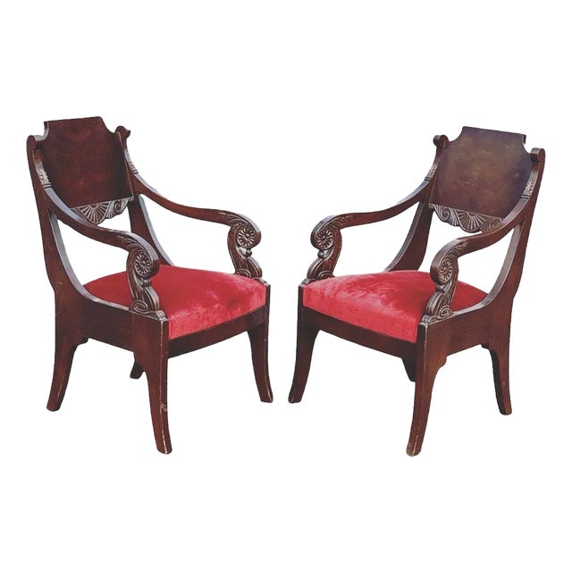 Set of Empire French Library Armchairs For Sale