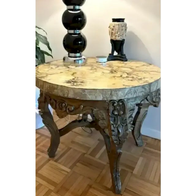 Mid 20th Century Antique Gilt Wood French Style Round Center Table With Faux Marble Wood Top For Sale - Image 5 of 10