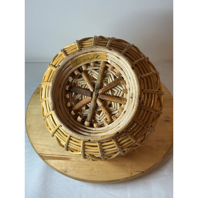 Vintage Bent Rattan Wicker Basket W Handle & Lid Easter Egg 10” Boho Cottage For Sale - Image 6 of 11