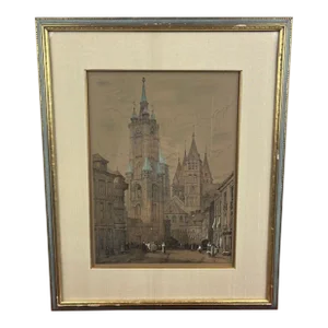Samuel Prout 1846 Lithograph "Tourney" City Scene, Framed