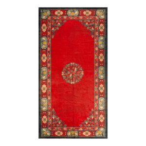 Excellent Red Color With Special Asymmetric Knots and Floral Design Antique Chinese Peking Rug