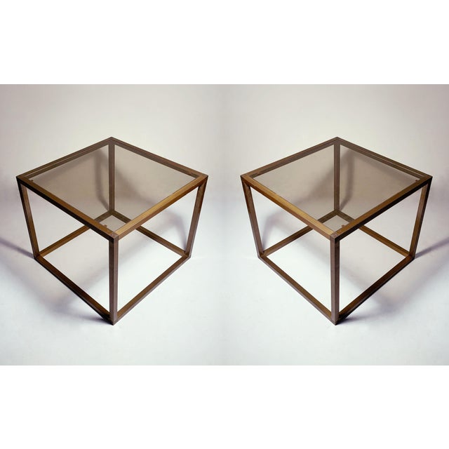 Brass Pair of Bronzed Architectural Industrial Side Tables For Sale - Image 8 of 8