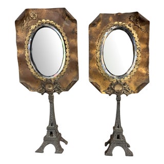 Art Deco Brass Mirrors with Eiffel Tower Bases, Set of 2 For Sale