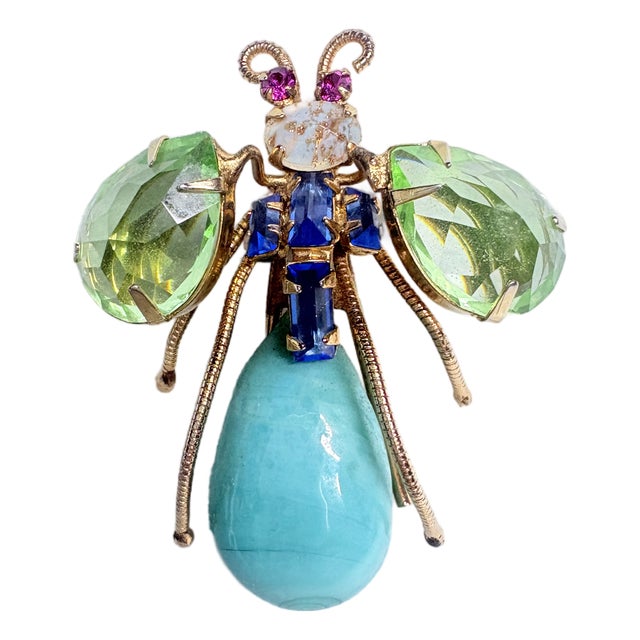 Attributed Schreiner Mid Century Insect Brooch Reverse Set Rhinestones Fly Bug For Sale